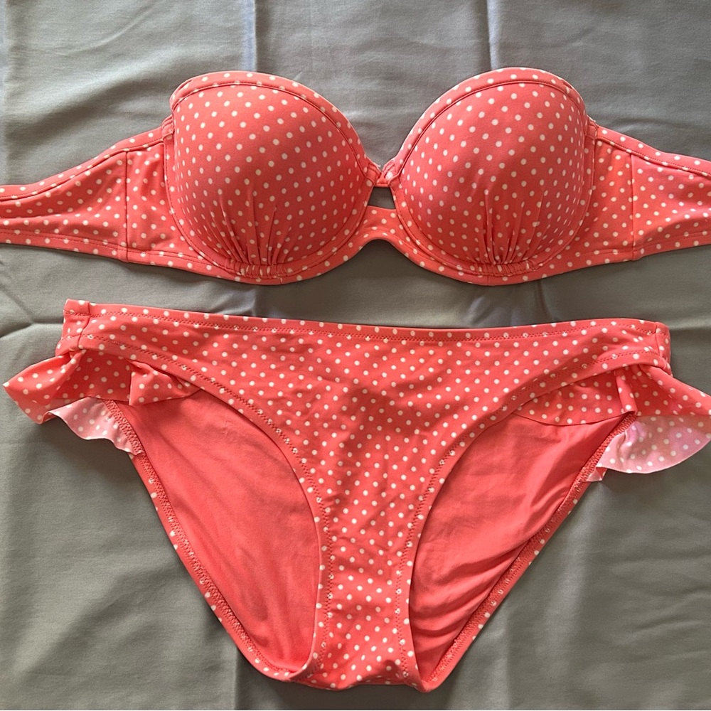 American Eagle Outfitters Coral Polka Dot Bikini